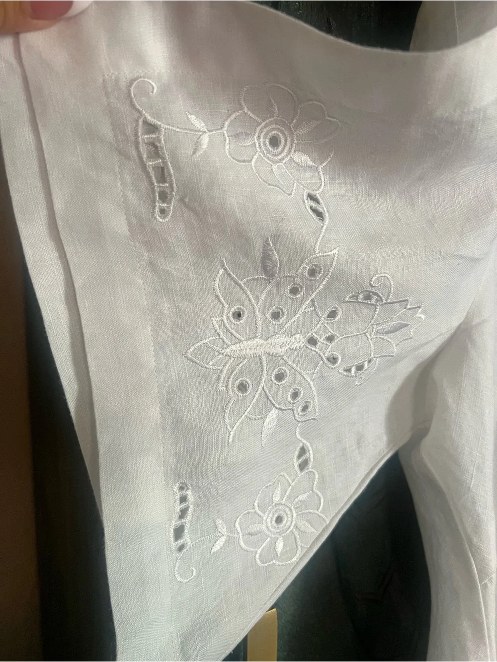 Irish Linen Embroidered Blouse XL White - Picture 7 of 9